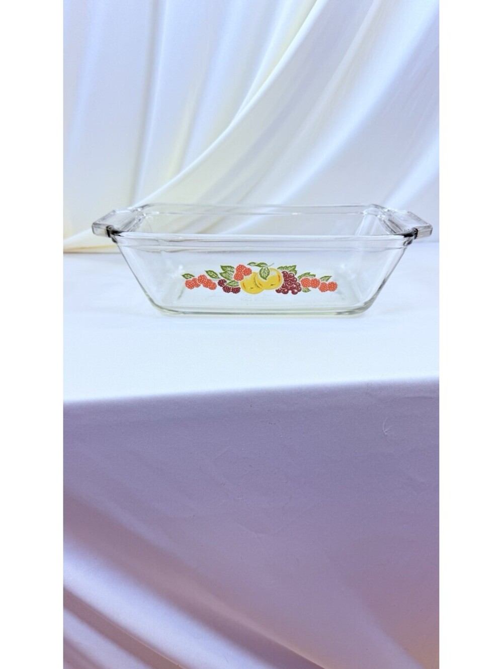 Vtg Anchor Hocking Loaf Dish Clear Glass Fruit Design 5.25" x 9" x 2.75" 1.5qt